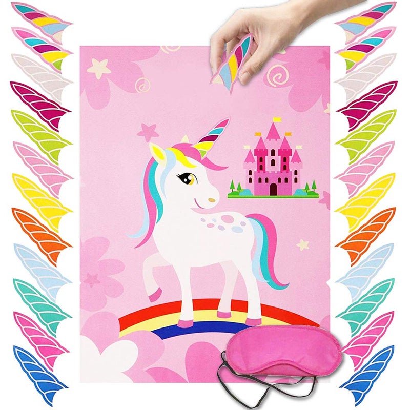 T-Antrix Pin The Horn on The Unicorn Game -Unicorn Party Game for Girls with 21'' x 28'' Poster, Reusable Horn Stickers Party Supplies for Kids Girls Birthday Party Favor Sets - Image 1